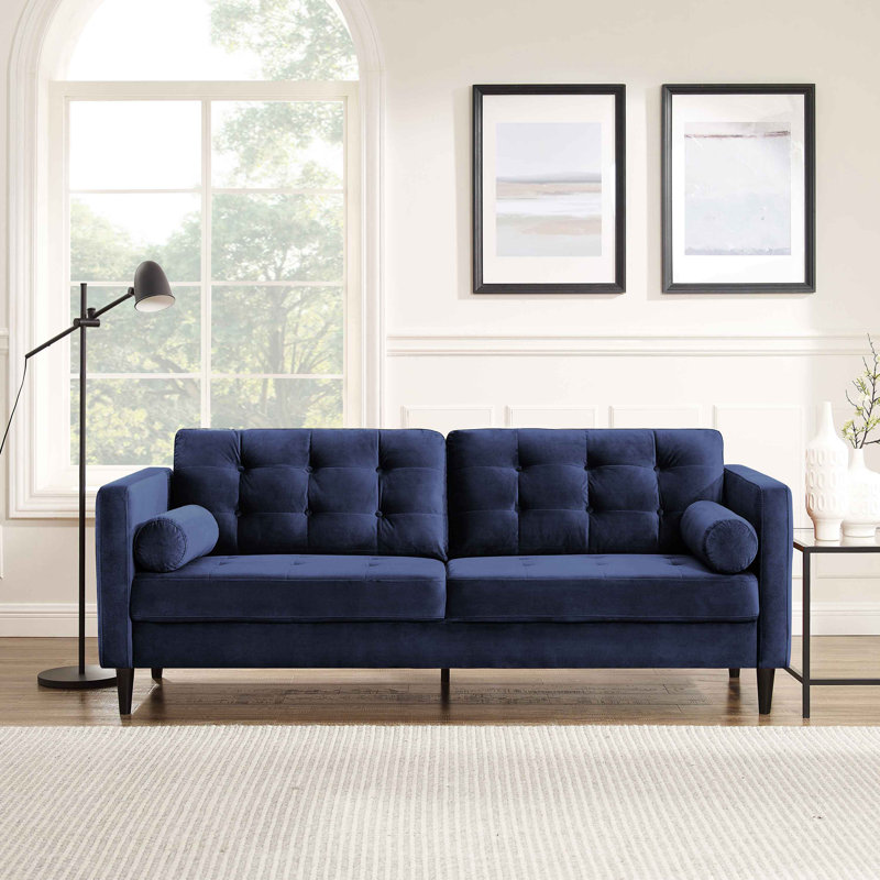 Jeses 204Cm Velvet Square Arms Sofa, Dark Blue