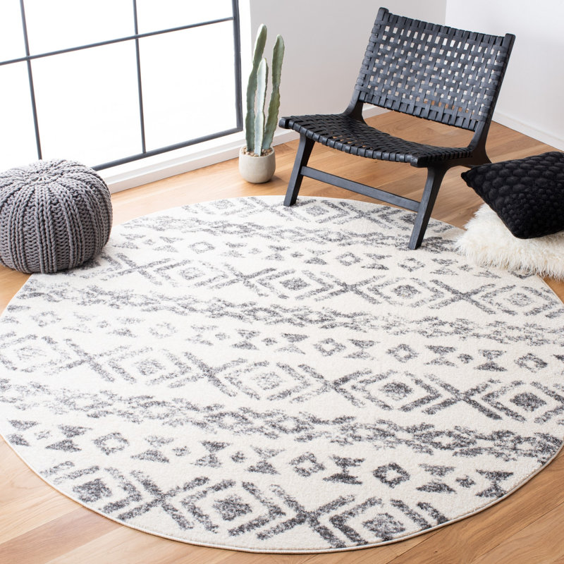Tapis ivoire / gris Southwestern, Rond 6 pi 7 po