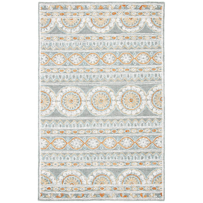 Muhtar Hand Tufted Wool/Cotton Floral Rug in Ivory/Gray, Rectangle 10' x 14'