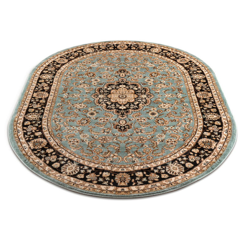 Tapis bleu clair Belliere Medallion Kashan, Ovale 5 pi 3 po x 6 pi 10 po