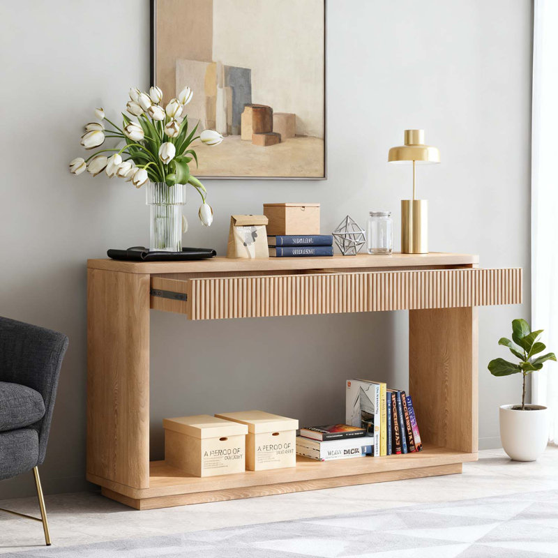 Canapé-console 60 po à 2 tiroirs, Bois naturel