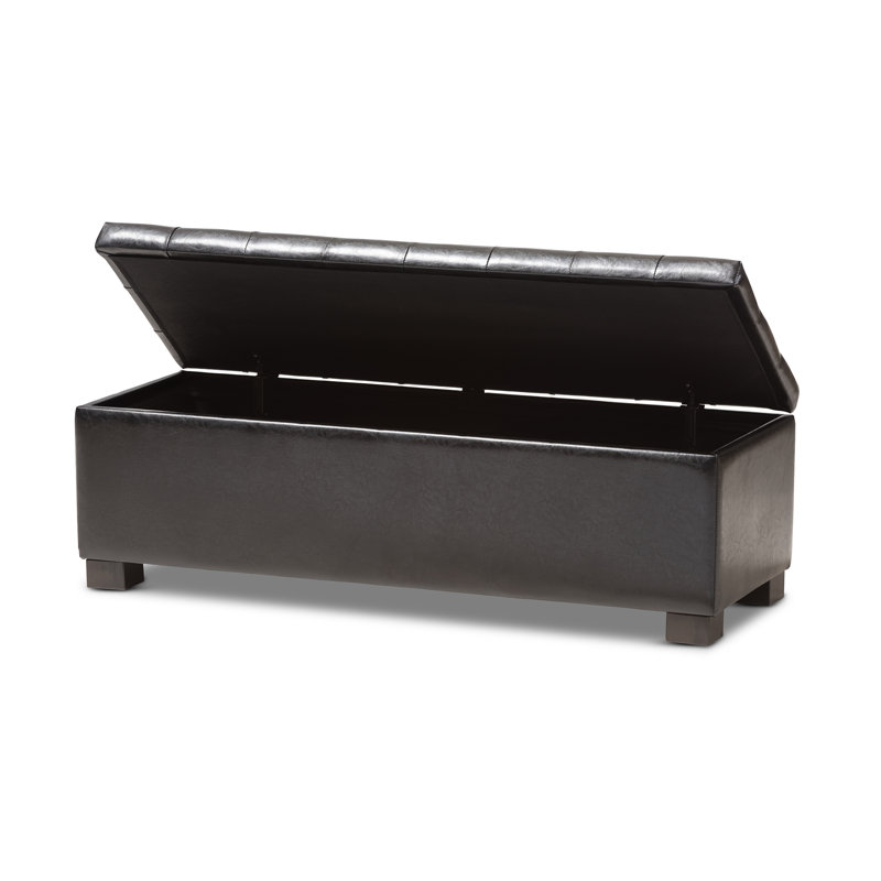 Mesina Faux Leather Ottoman, Black Faux Leather