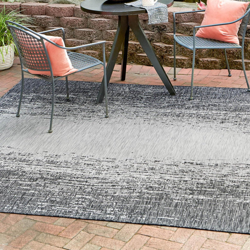 Pindall Charcoal Gray/Gray Indoor/Outdoor Rug, Square 13'
