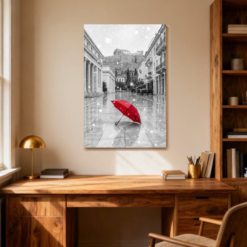 Scène de paysage urbain enneigé dans une rue enneigée, H 24 po x l 16 po