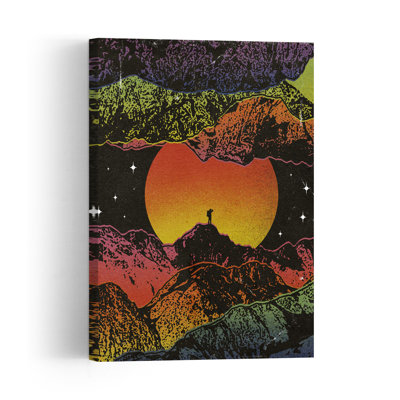 Vibrant Mountain Journey Colorful Retro Vibrant Landscape Mountain Wall Art Print