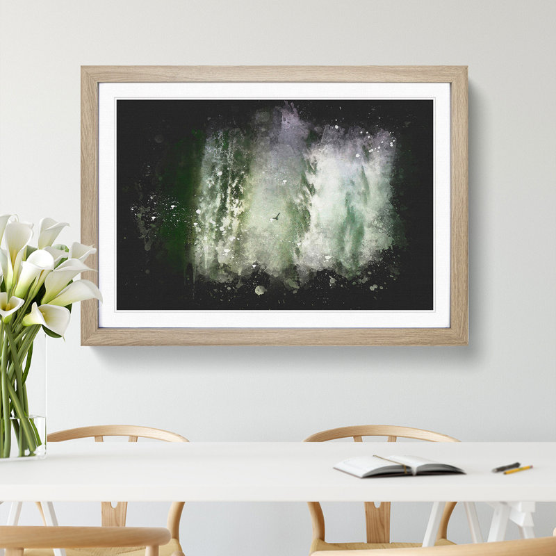 Bird Flying By The Waterfall - Single Picture Frame Print on MDF, Oak, 24cm H x 33cm W x 2cm D