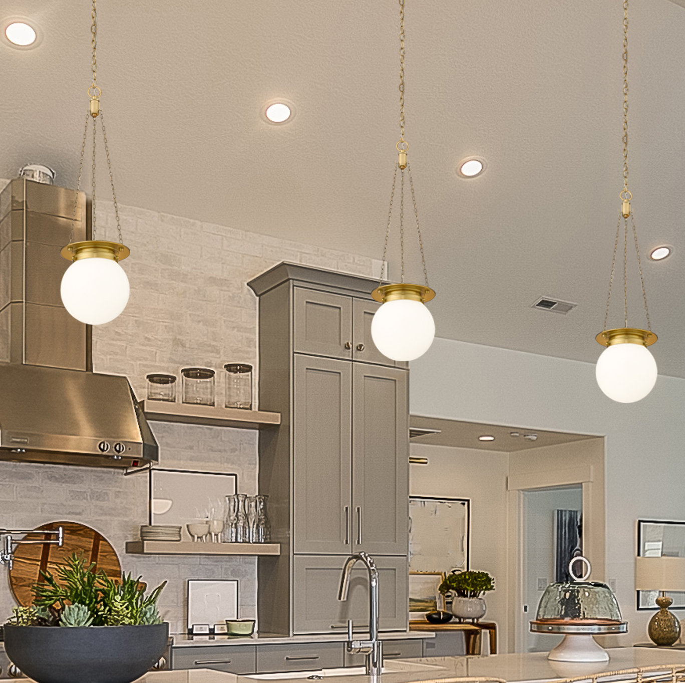 Zella Single Light Glass Dimmable Pendant, Heritage Brass, White, 82.75" H x 9" W x 9" D