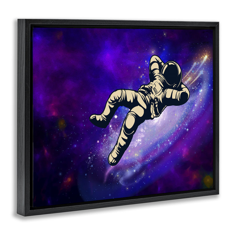 Astronaute relaxant dans un cadre flottant, design par Jesse Keith, Cadre flottant noir de jais, H 17 po x l 21 po