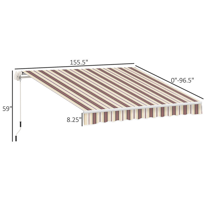 Outsunny 13' X 8' Retractable Awning, 156" W x 96" D, Multicolor