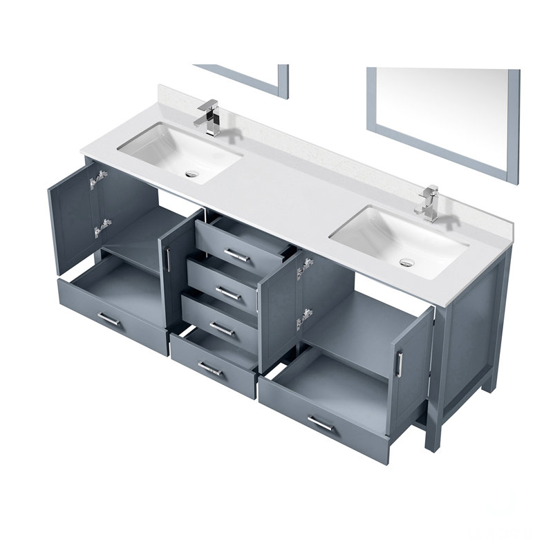 80 po L x P 22 po. Meuble-lavabo gris foncé, comptoir en quartz blanc, robinet, 30 miroirs - longue durée et teinture - comptoir de bain et taches