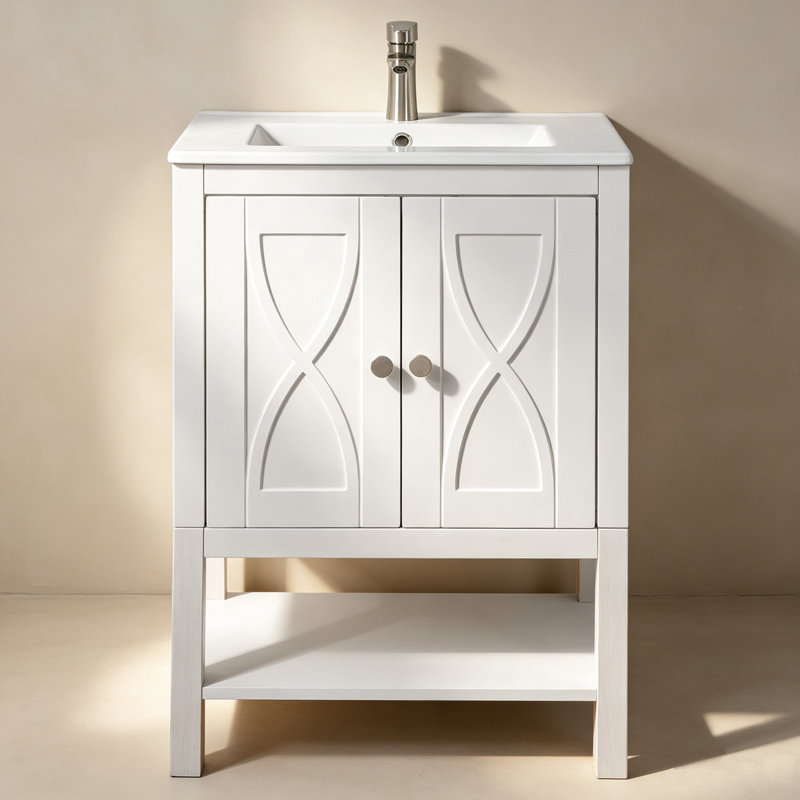 Meuble-lavabo autoportant 24 po blanc avec porte à fermeture en douceur