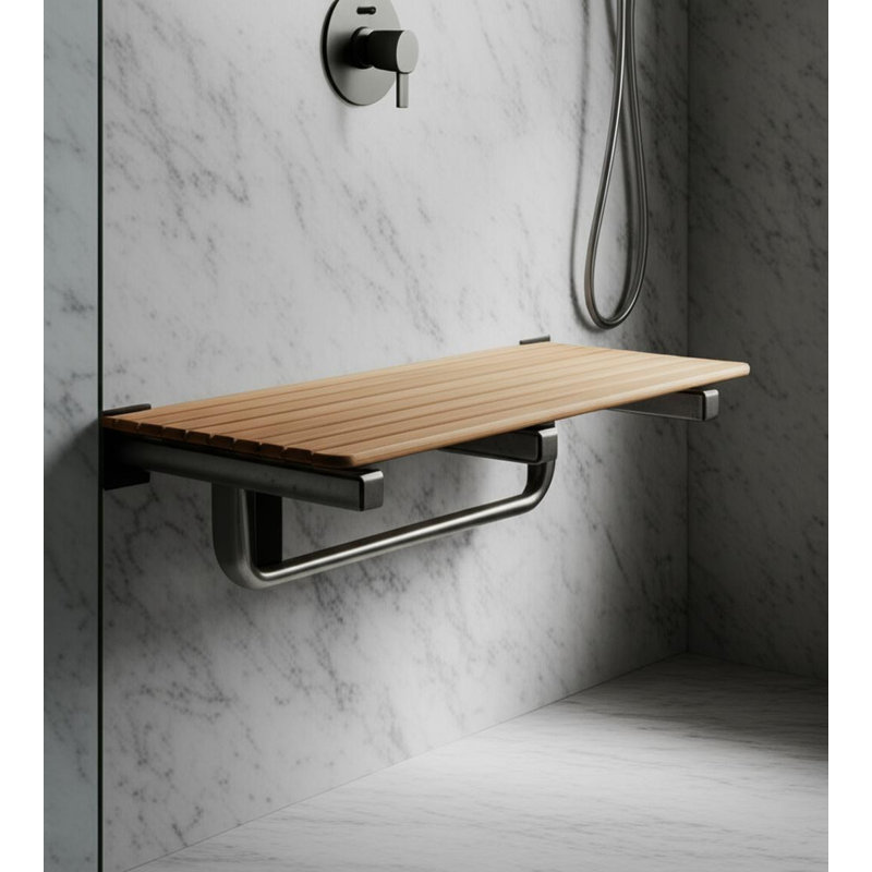 14" X 30" Brown Teak Rectangular Shower Bench