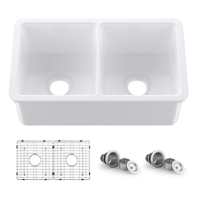 32'' L Undermount Double Bowl Fireclay Kitchen Sink