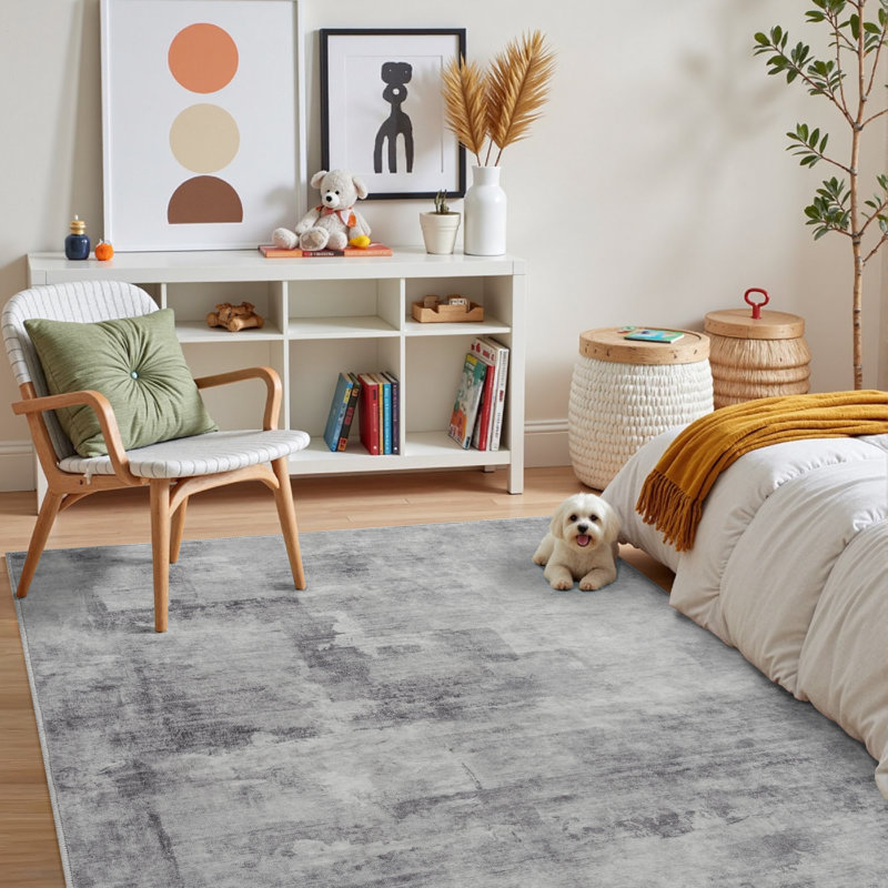 Elroy Modern Abstract Machine Washable Area Rug With Non-Slip Backing, Rectangle 5' x 7', Gray, 0.28"