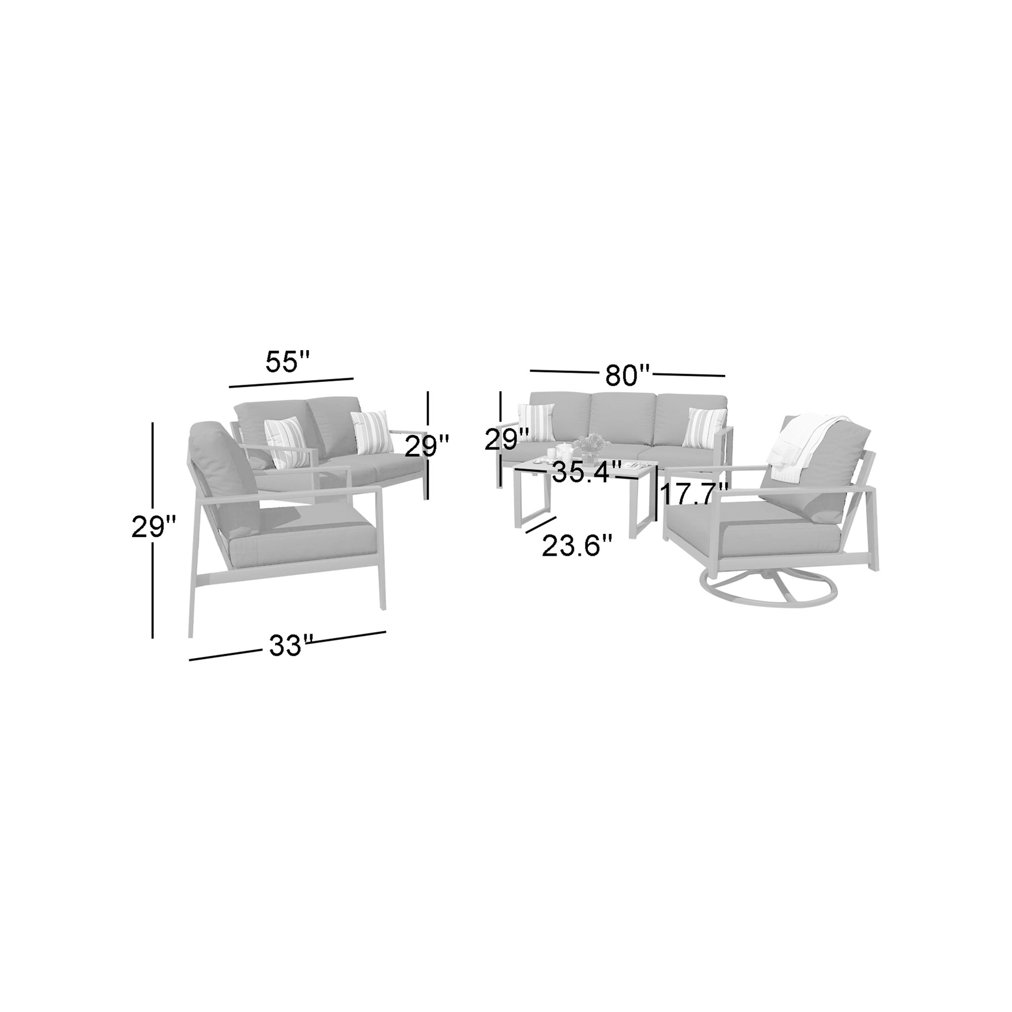 Townsend Sofa Seating Group with Sunbrella Cushions, Cast Silver Sunbrella®, Gray