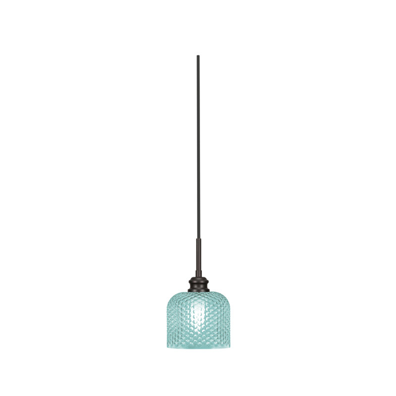 Edge Cord Mini Pendant With 6" Textured Glass, Espresso, Cyan