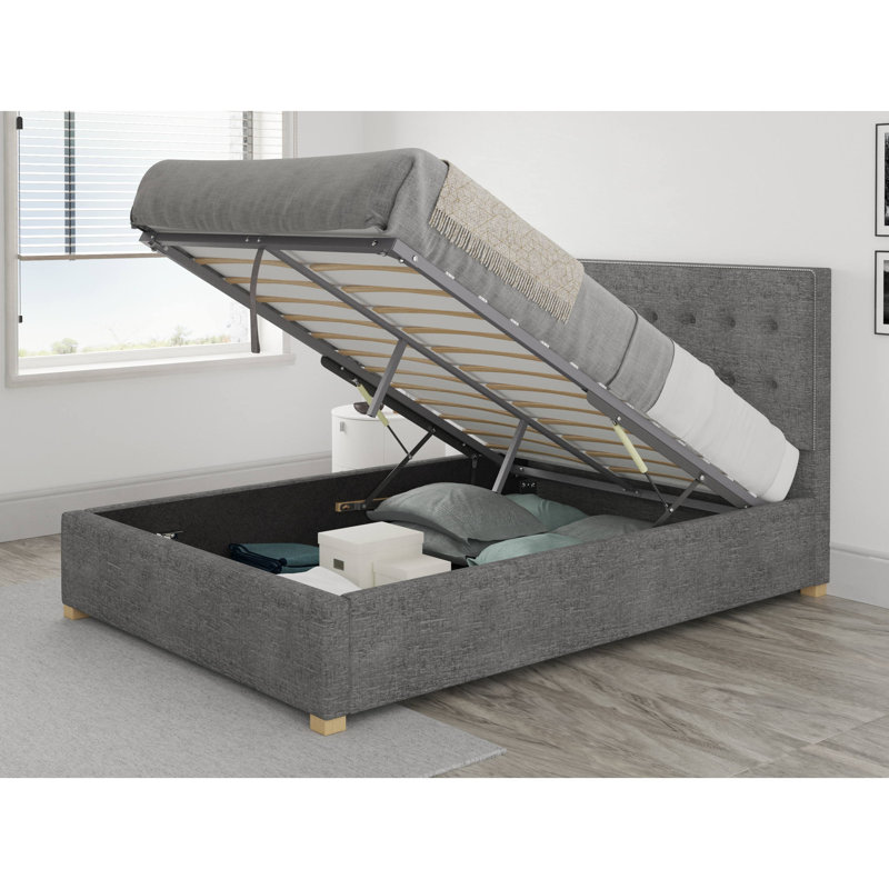 Abarca Upholstered Ottoman Storage Bed, Small Double (4'), Firenza Velour Charcoal