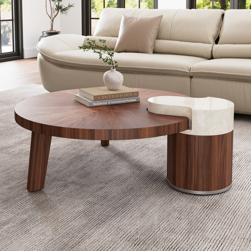 Irregular Round Solid Wood Walnut Coffee Table