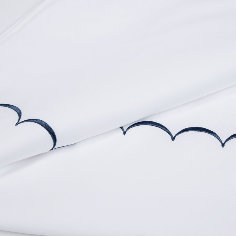 Ensemble de draps 100% coton 600 fils Camillo Scallop, Ensemble de draps pour grand lit + un drap-housse , Bleu marine
