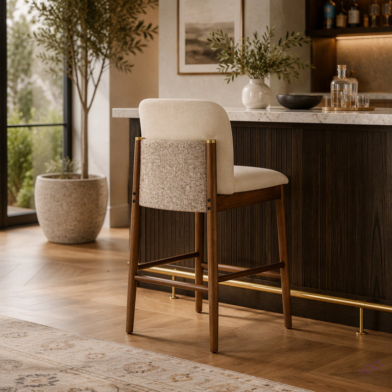Tabouret de comptoir d'intérieur en bois rembourré, chaise de bar, structure de finition avec revêtement, ensemble de 2