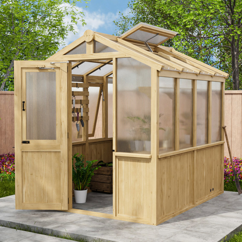 6.7'W x 7.5'D x 7.7’H Wooden Polycarbonate Greenhouse