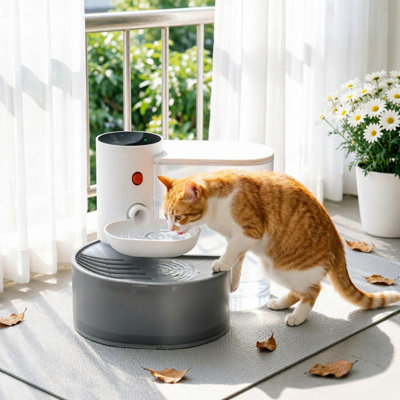 Fontaine à eau intelligente pour animaux 3L / 101OZ, distributeur automatique sans fil pour chat avec 3 réglages de volume et 3 intervalles de temps