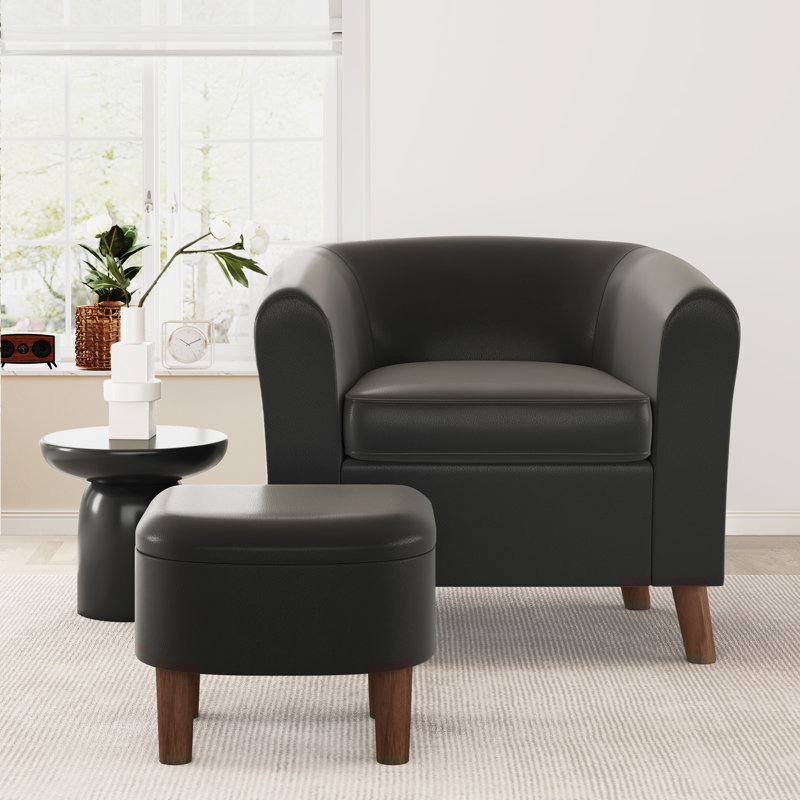 Chaise d'appoint rembourrée avec repose-pieds tonneau, Similicuir noir