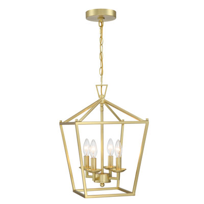 4-Light Dimmable Modern Lantern Ceiling Chandelier With Soft Golden Finish