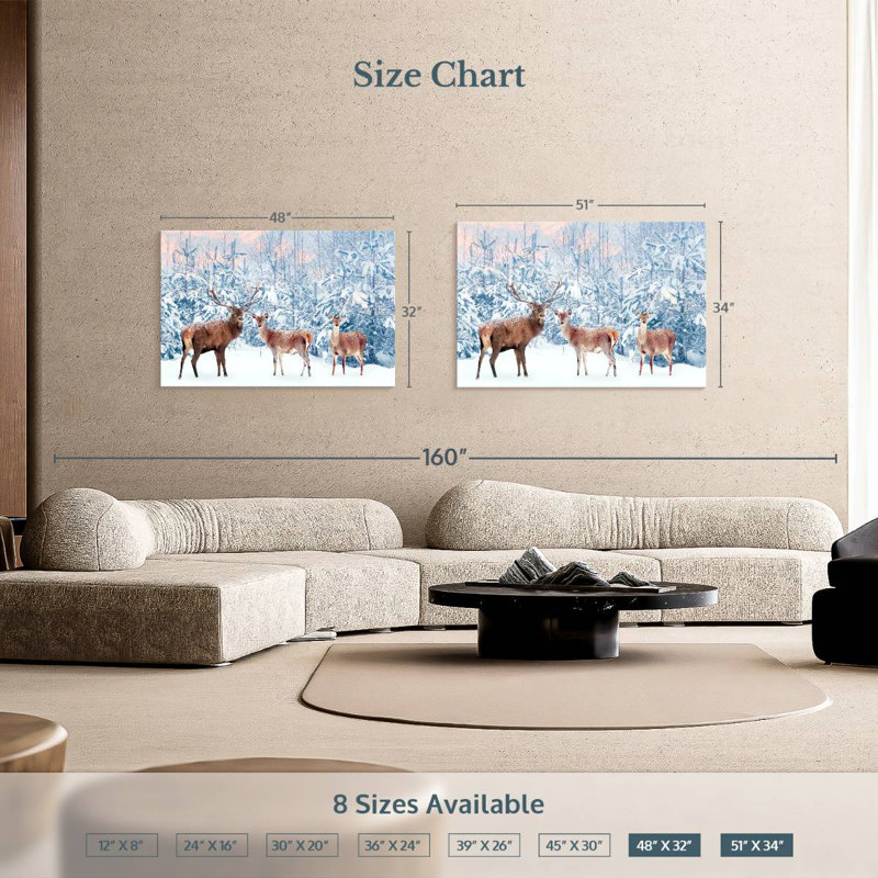 Brampt Deer In Winter, 34" H x 51" W