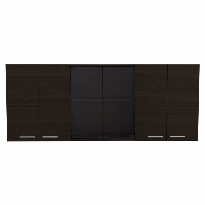 Armoire murale avec verre, quatre tablettes intérieures, deux portes doubles, Noir
