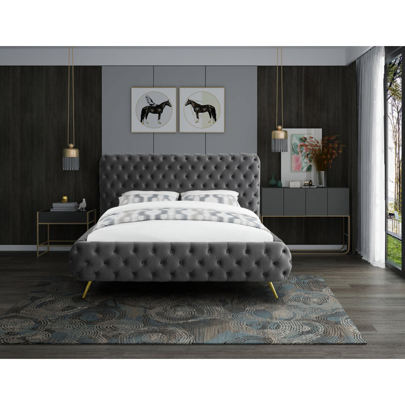 Delano Upholstered Sleigh Bed, King, Grey Velvet