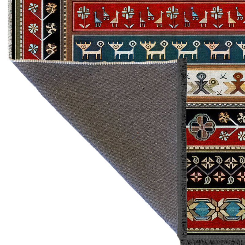 Light-Toned Multi-Coloured Mixed Shape Ethnic Patterned Creative Modern Decorative Rug, Rectangle 4'11.06" x 7'6.55"