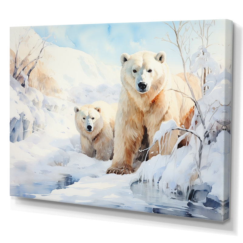 Snow Snow Bears in Winter IV - reproduction d'art sur toile encadrée, Toile tendue, H 24 po x l 32 po x P 1 po