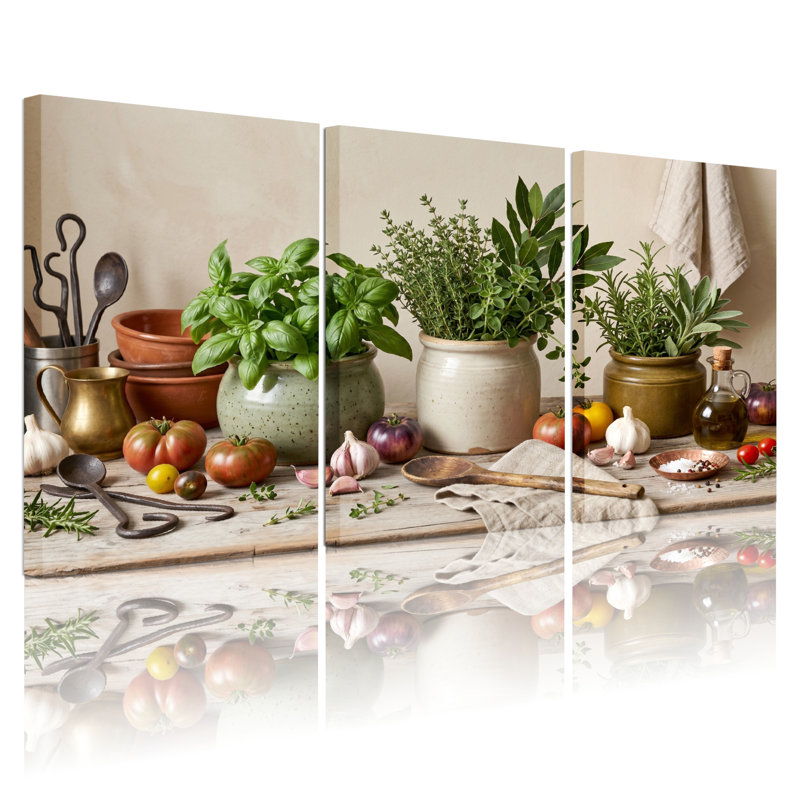 Ensemble de 3 tableaux sur toile représentant des herbes aromatiques, pour la décoration du salon, de la chambre et de la maison.