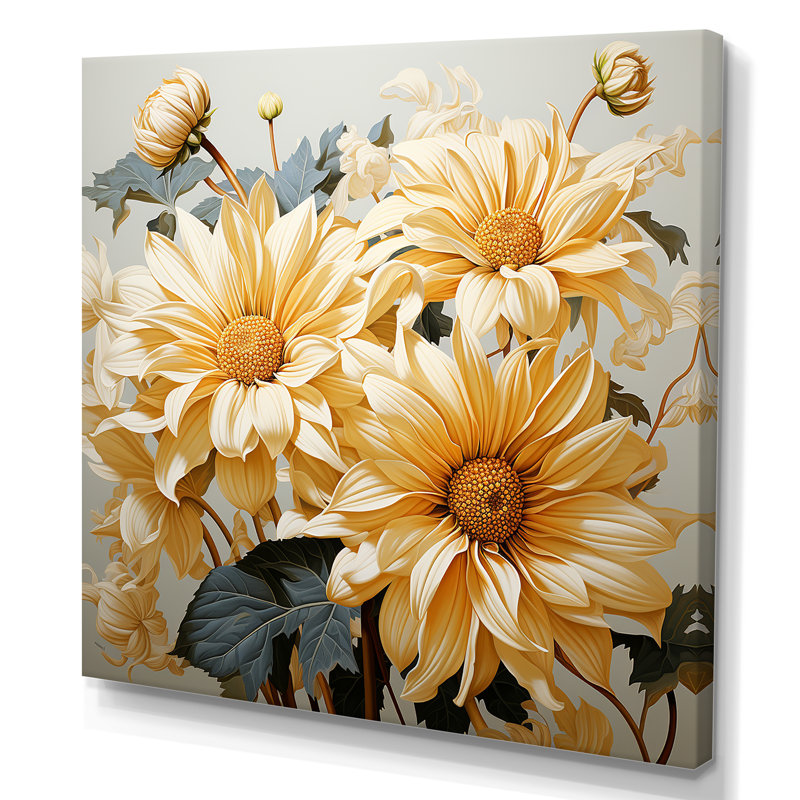 Tournesols gris et jaunes doux - impression, H 30 po x l 30 po x P 1 po, Toile tendue