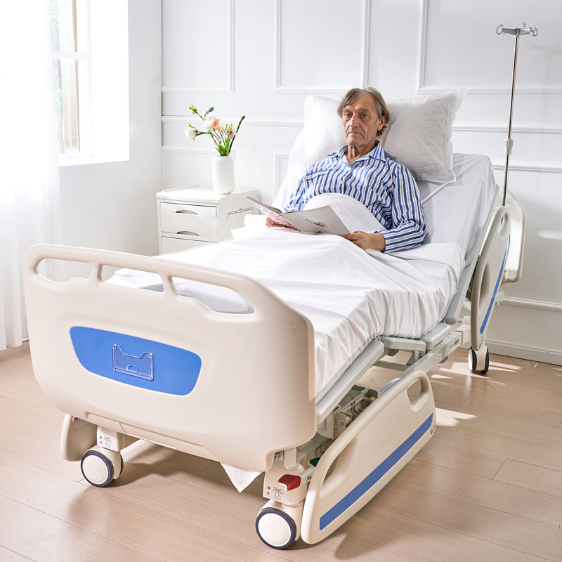 Premium Full Electric Hospital Bed with Memory Foam Mattress and IV Pole