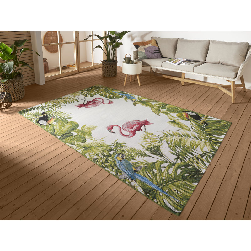 Birds Green/Ivory Indoor/Outdoor Rug, Rectangle 160 x 235cm
