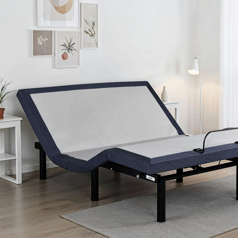 Base de lit réglable pour très grand lit, confort, réglage de toute la gamme, retour par touche unique, mémoire programmable, télécommande sans fil, capacité de 850 lb, pliage central, 3 hauteurs de pieds, support bleu gris,