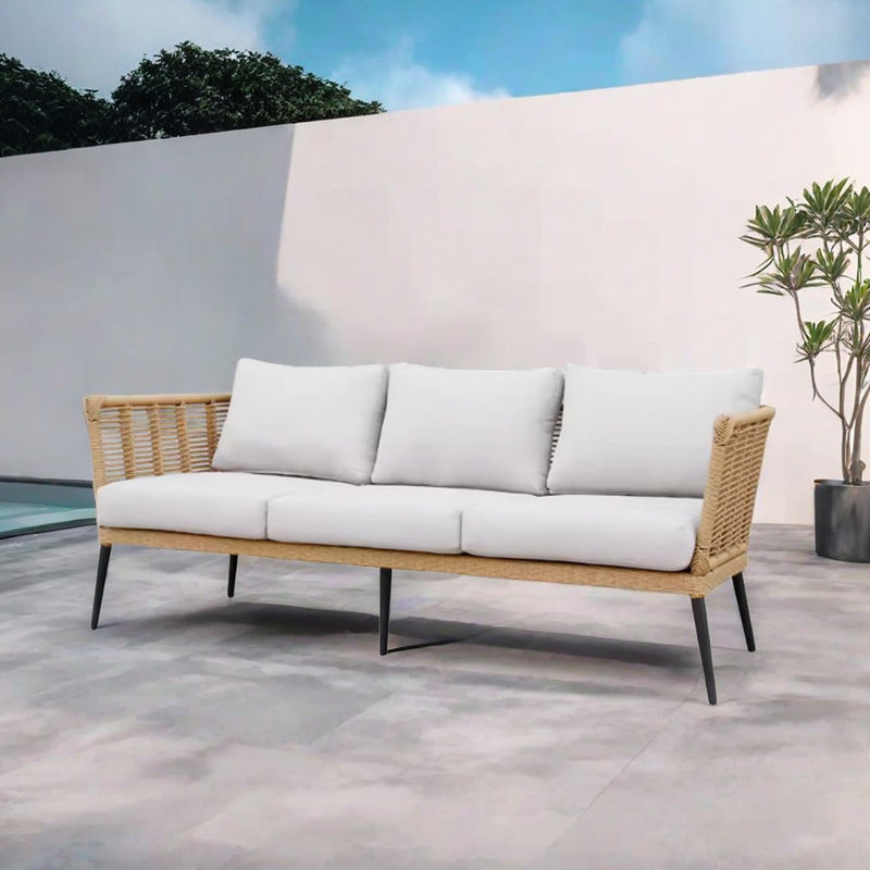 Farnell 72.83'' Wide Rectangle Patio Sofa with Cushions, Brown