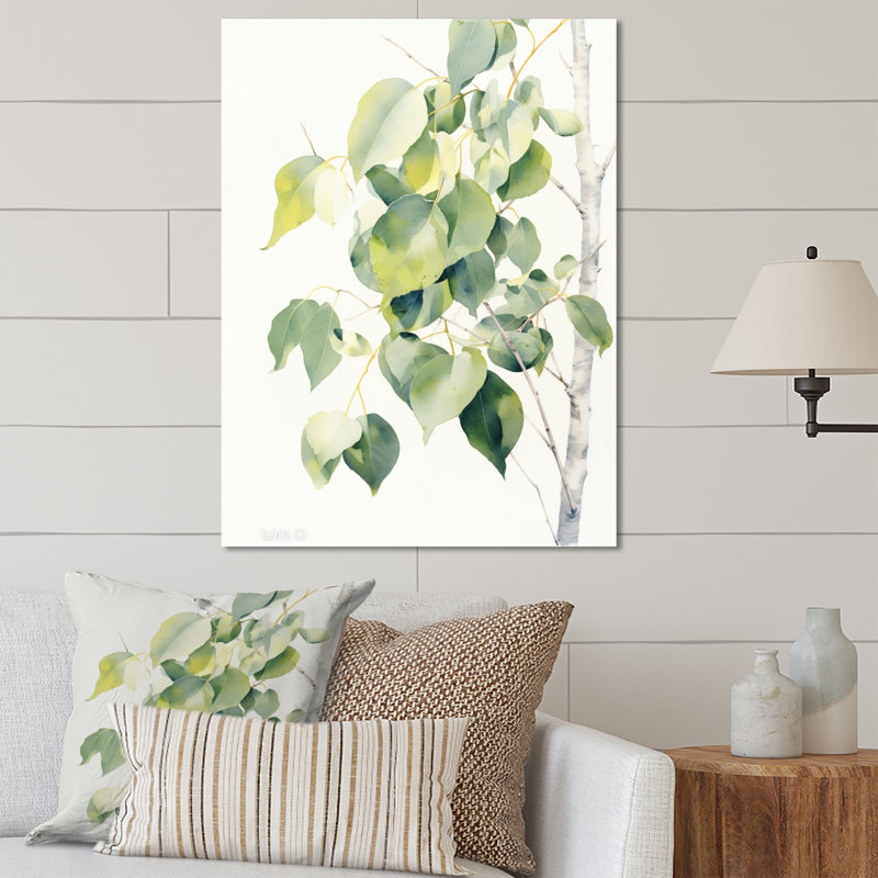 Blanc blanc vert minimalisme eucalyptus Essence VIII - impressions murales florales en métal, H 40 po x l 30 po x P 1 po