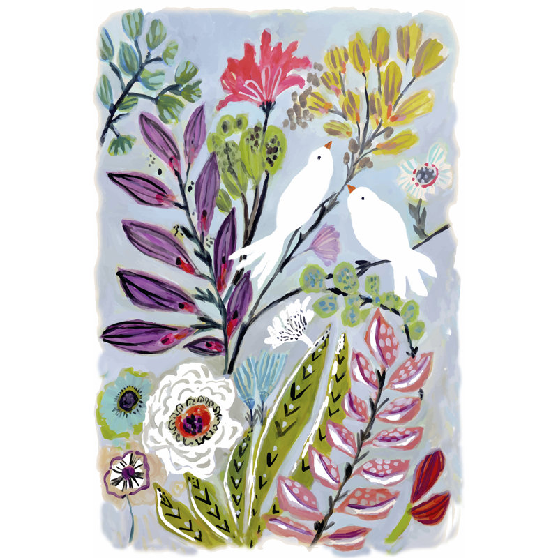 «Bird Love II» par Karen Fields - peinture sur toile tendue, H 30 po x l 20 po