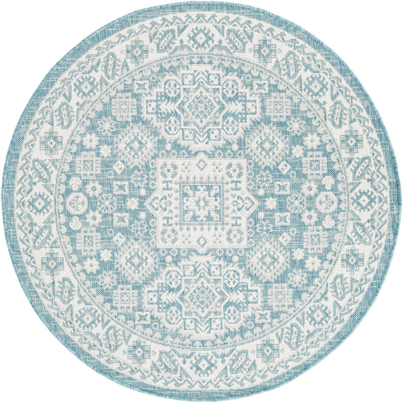 Outdoor Chand Area Rug Blue Color, Round 4'