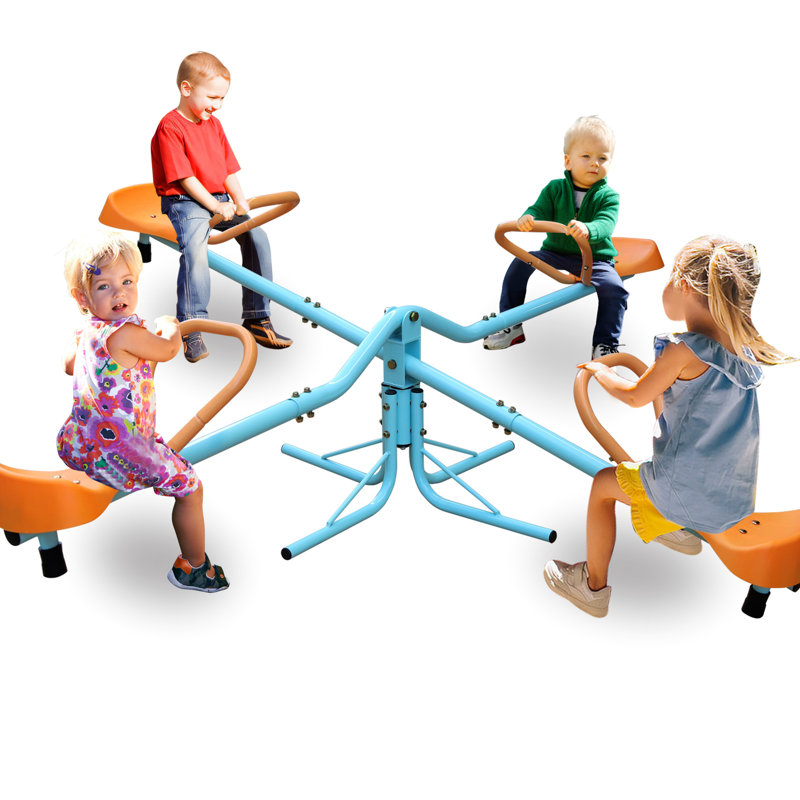 Balançoire à bascule pour aire de jeux extérieure, 4 sièges confortables, structure en fer robuste, siège de bascule pivotant pour siège de cour arrière amélioré, alliage en acier inoxydable, participation active