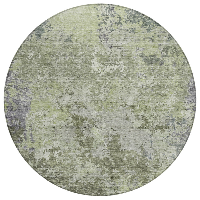 Machine Washable Indoor/Outdoor Cicel ACN1162 Green, Round 8'