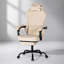 Fauteuil de jeu ergonomique avec soutien lombaire massant, pivotant et réglable en hauteur, beige, idéal pour un confort optimal et de longues sessions de jeu.