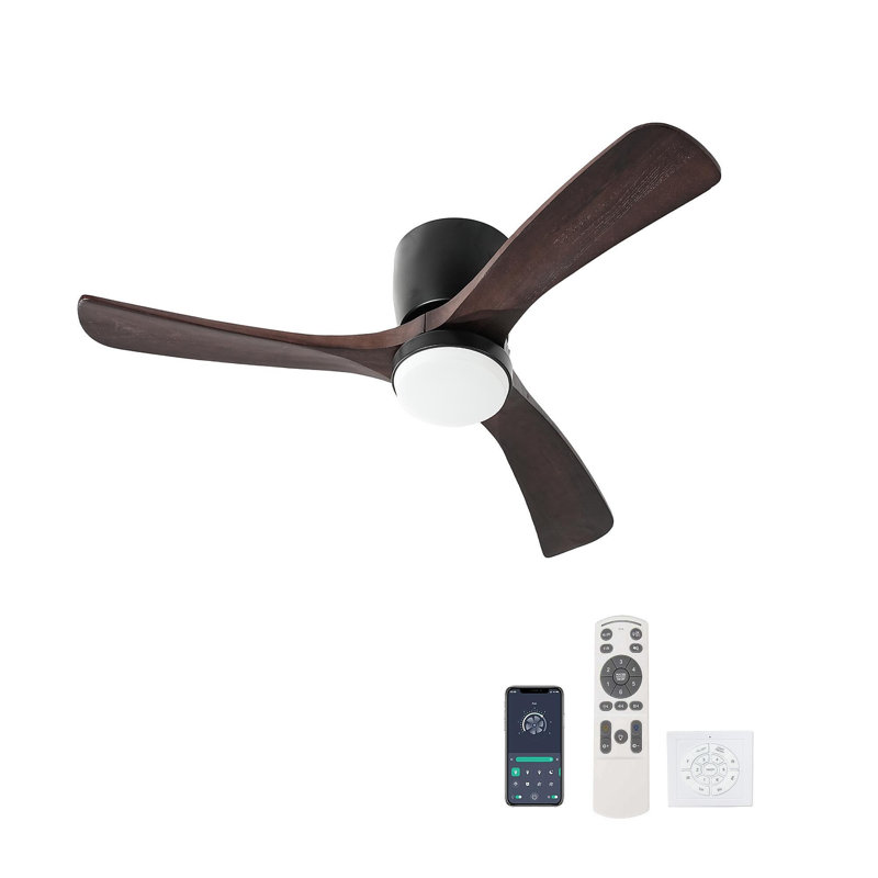 42" Solid Wood Ceiling Fan With Light-Flush Mount, Dc Motor (Dark Purple Walnut), Black, Dark Purple