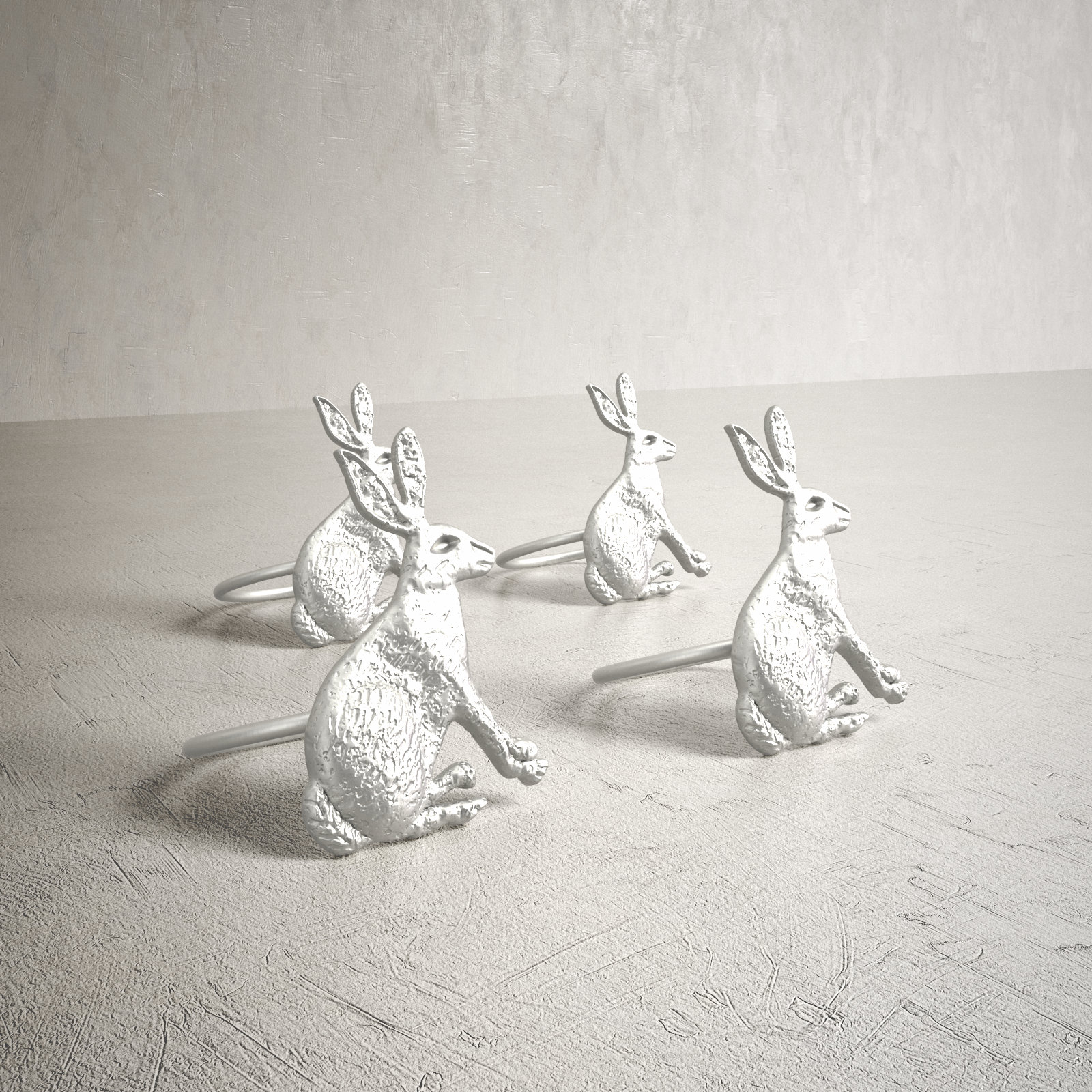 Silver Rabbit Napkin Rings, White