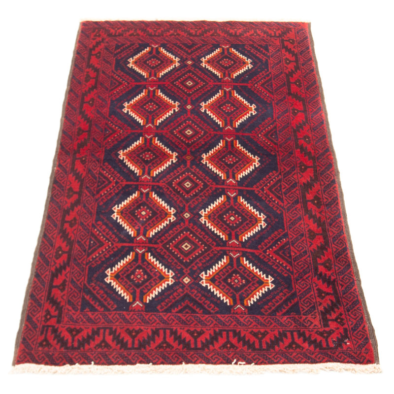 Tapis rouge en laine noué à la main de conception unique 3 pi 5 po x 6 pi 2 po New Age
