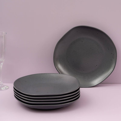 Assiette plate en porcelaine de qualité supérieure EARTH- CHARCOAL GREY | Forme inégale | Va au micro-ondes et au lave-vaisselle