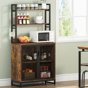 Bestier 3-Tier Kitchen Baker's Rack Microwave Oven Stand with Storage Cabinet Rustic